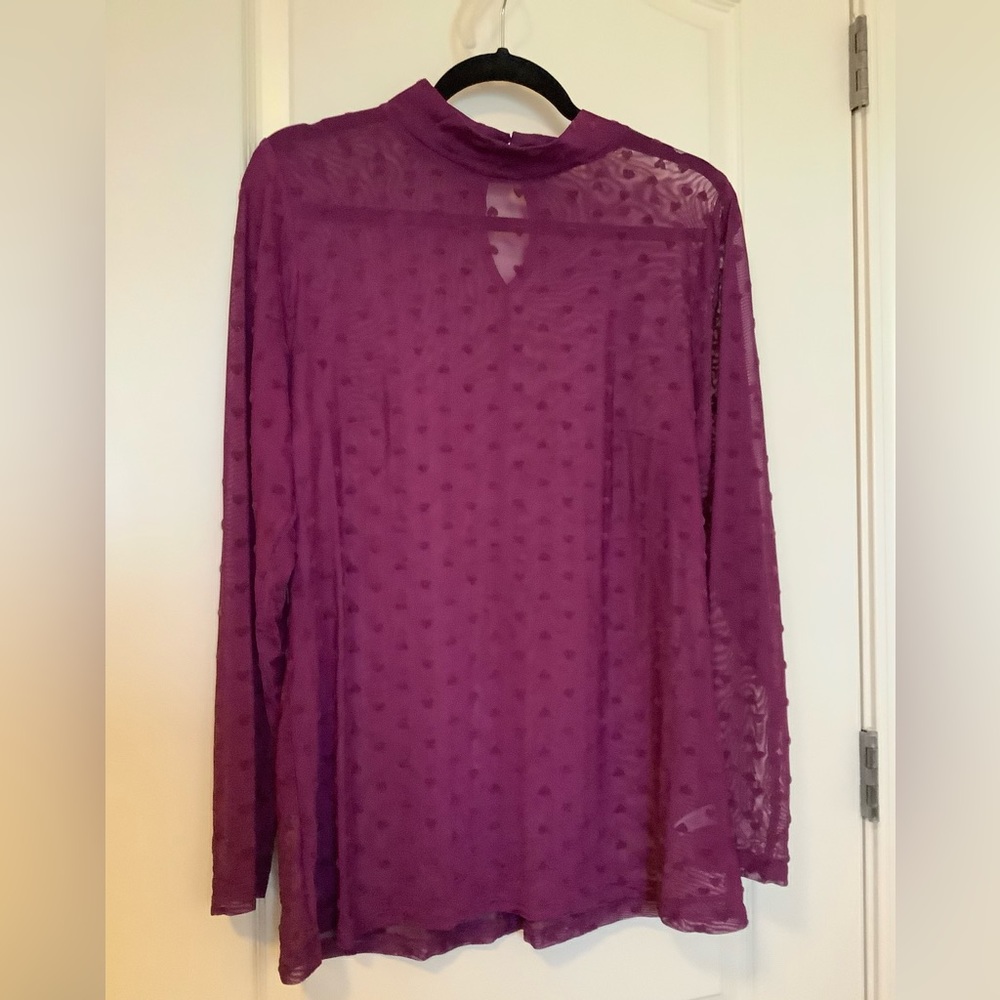 Lane Bryant sheer mock neck top with heart detail